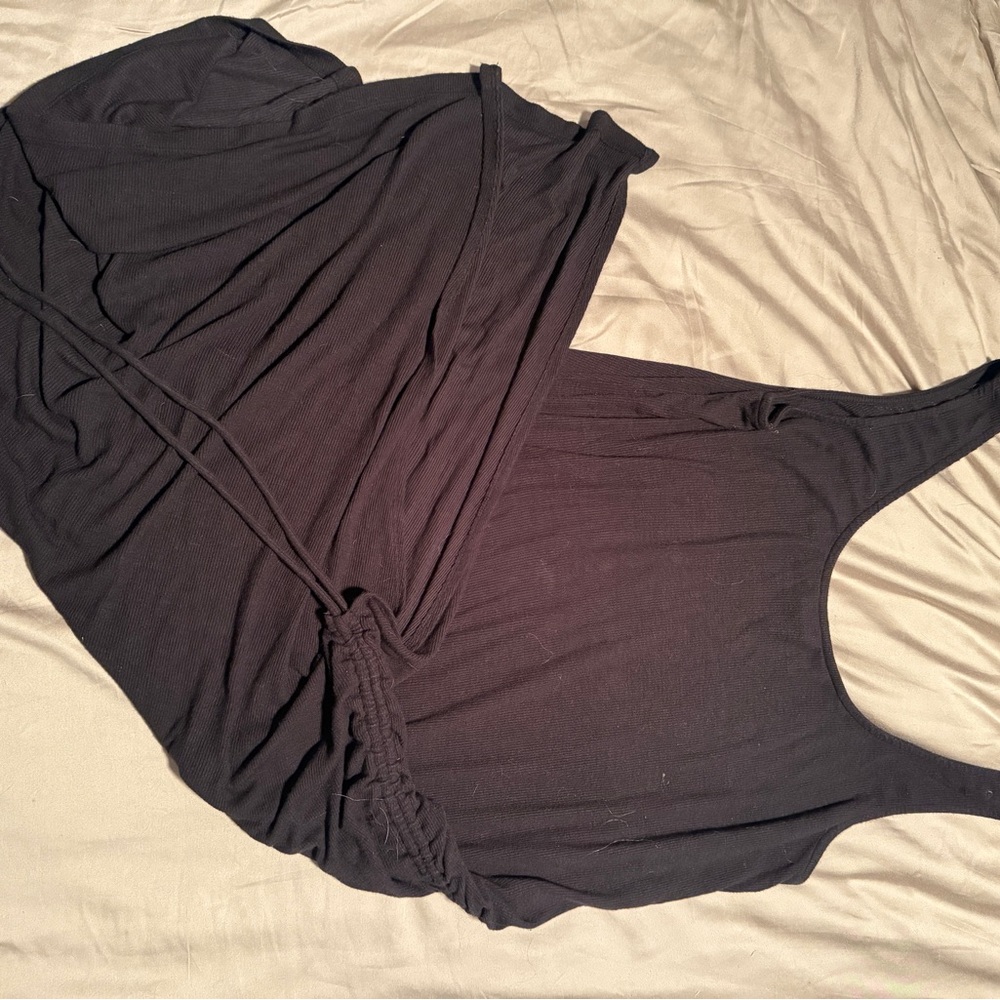 Shade & Shore Ribbed Swim Cover-Up with Side Tie – Black – Size XL